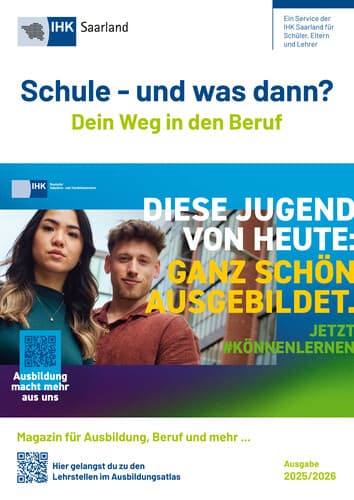 Cover der aktuellen Ausgabe "Schule - und was dann?" mit zwei Protagonisten (m/w) der Azubikampagne | Motiv Cover | Juni 2025