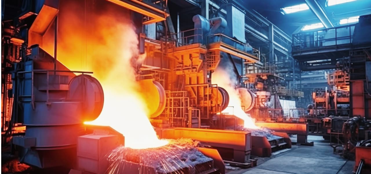 Zwei Metallschmelzöfen mit flüssigem Stahl in einem Stahlwerk | Motiv ©Anoo-stock.adobe.com | © stock.adobe.com, Oktober 2024